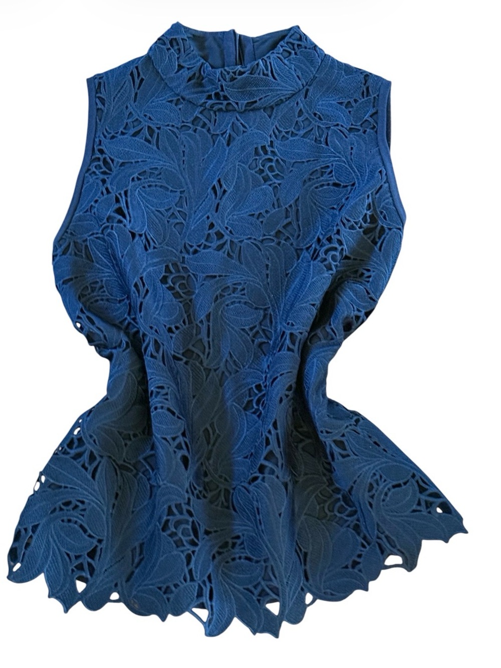 Ann Taylor Blue Sleeveless Classy ✨Lace Mock-Neck Blouse
